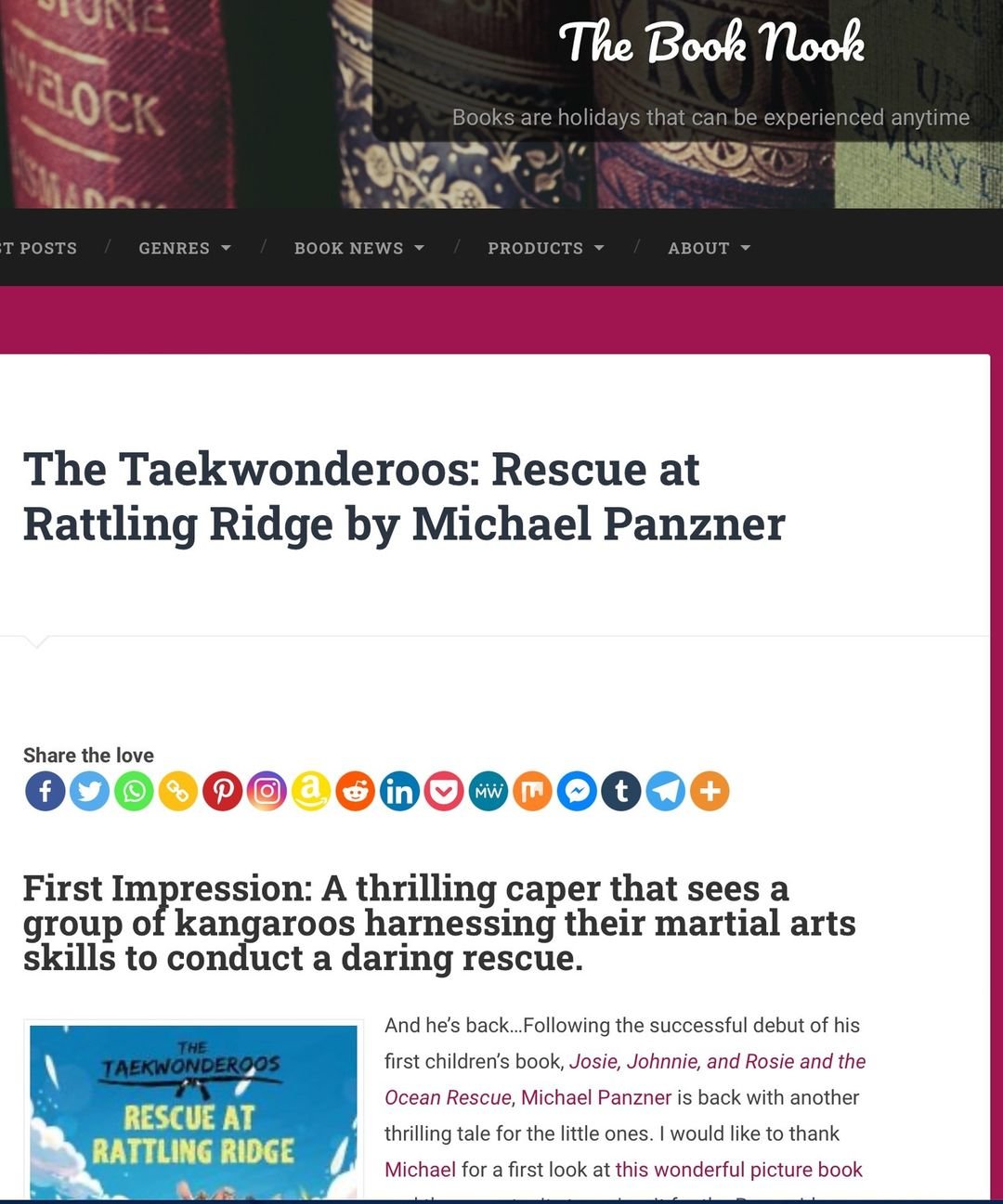 Image from The Book Nook online review of The Taekwonderoos: Rescue at Rattling Ridge